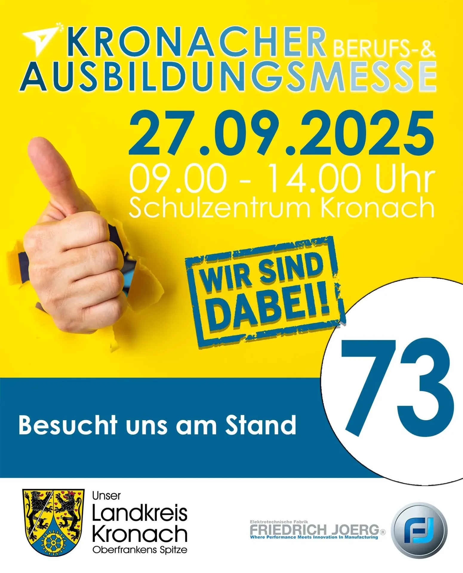 Ankündigung der Kronacher Ausbildungsmesse 2025, Stand 73